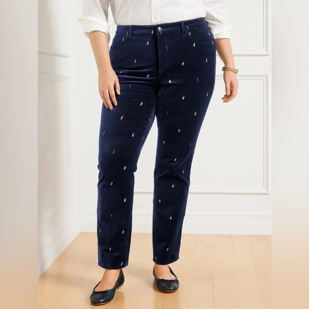Talbots VELVETEEN STRAIGHT LEG PANTS - EMBROIDERED PENGUINS Plus Size 16